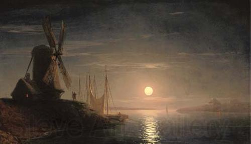 Ivan Aivazovsky A windmill overlooking a moonlit bay Germany oil painting art